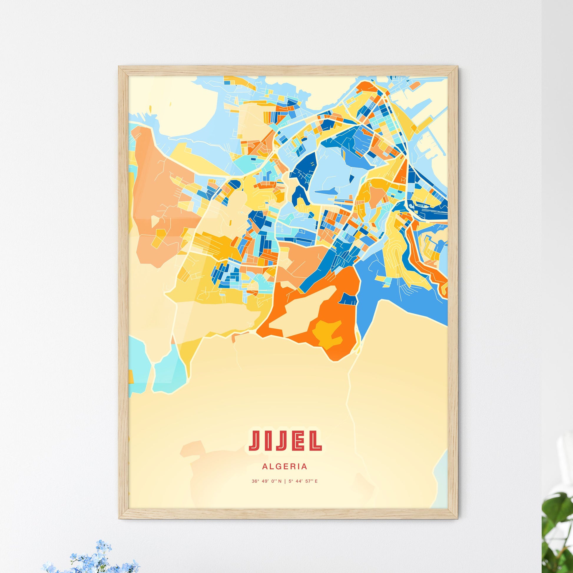 Colorful JIJEL ALGERIA Fine Art Map Blue Orange