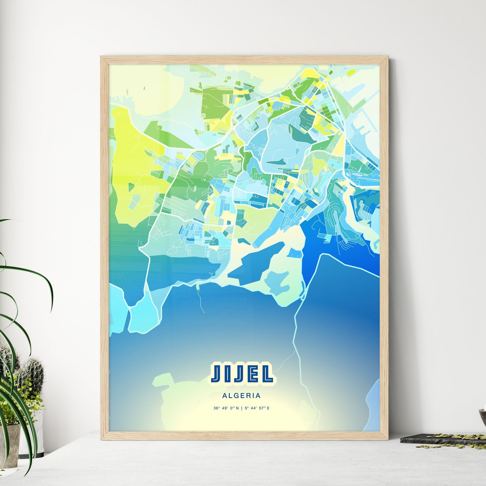 Colorful JIJEL ALGERIA Fine Art Map Cool Blue