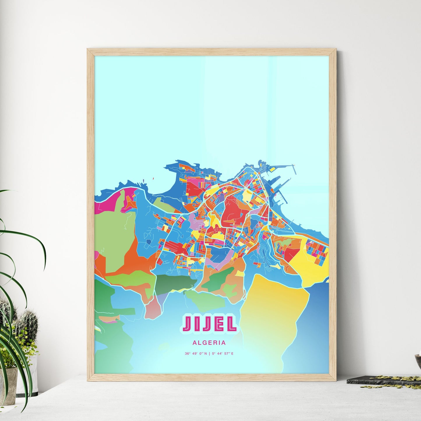 Colorful JIJEL ALGERIA Fine Art Map Crazy Colors
