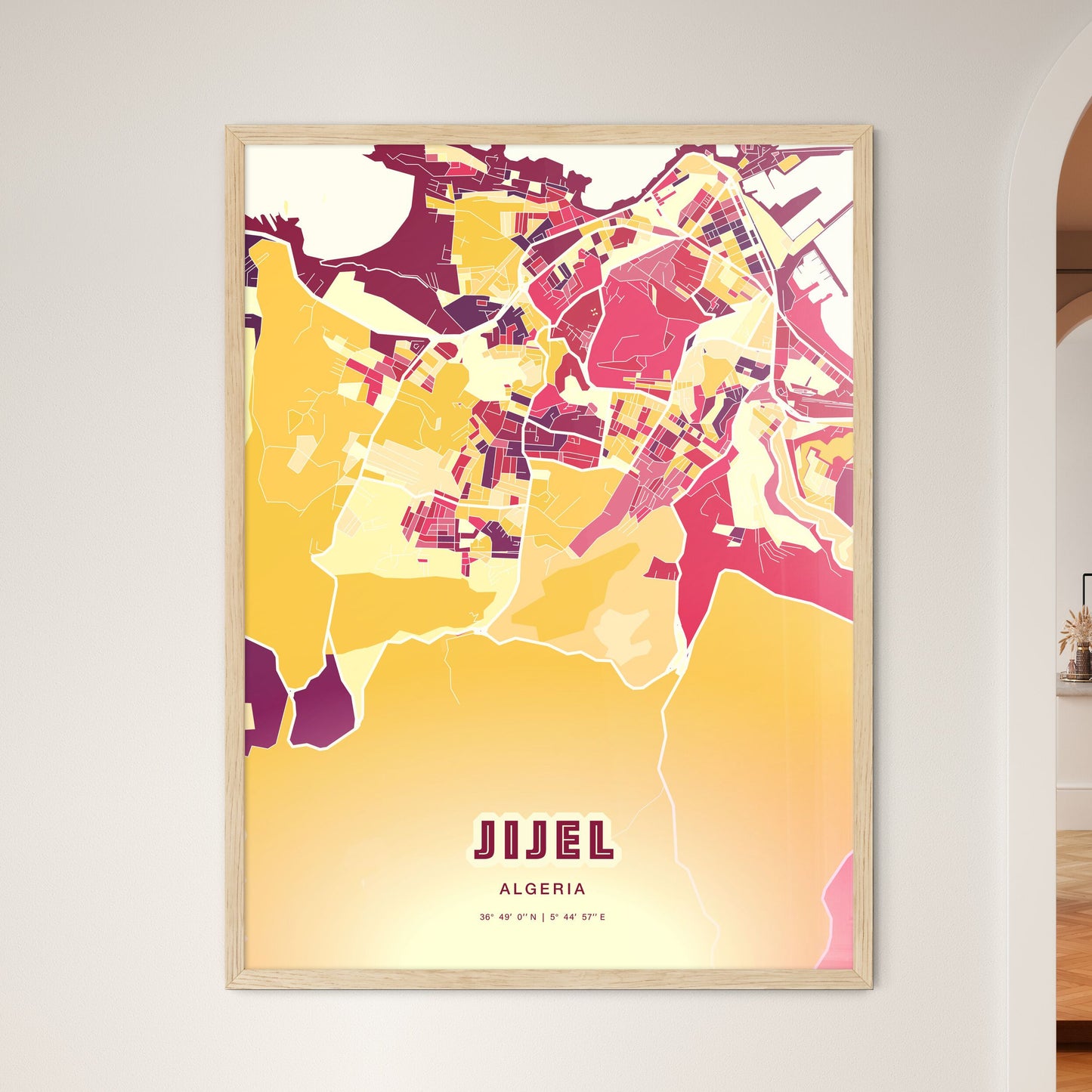 Colorful JIJEL ALGERIA Fine Art Map Hot Red