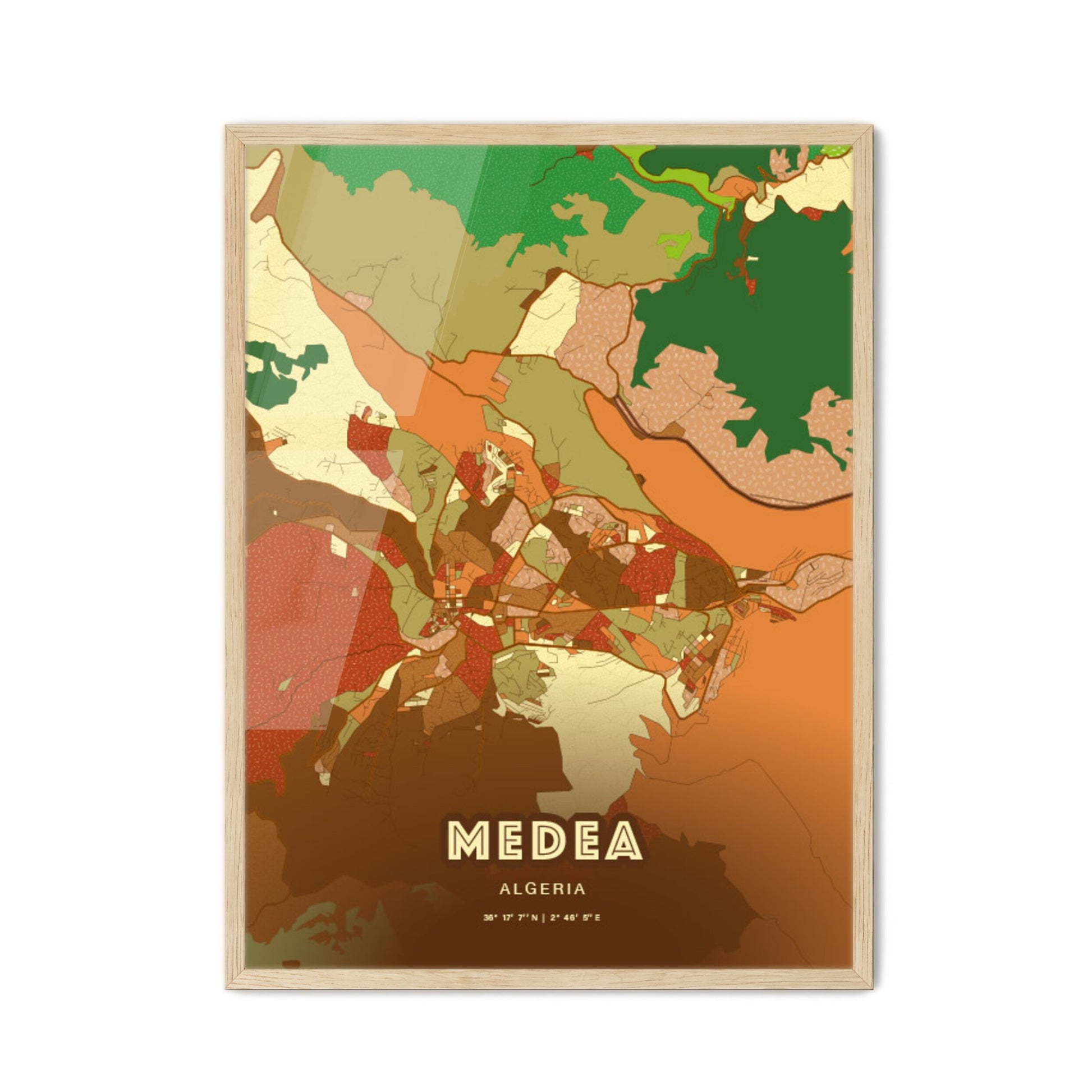 Colorful MEDEA ALGERIA Fine Art Map Farmhouse