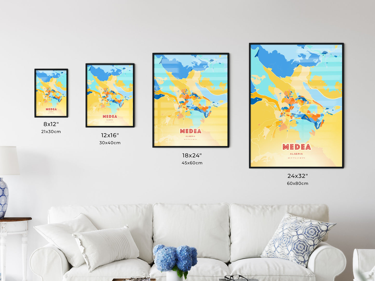 Colorful MEDEA ALGERIA Fine Art Map Blue Orange