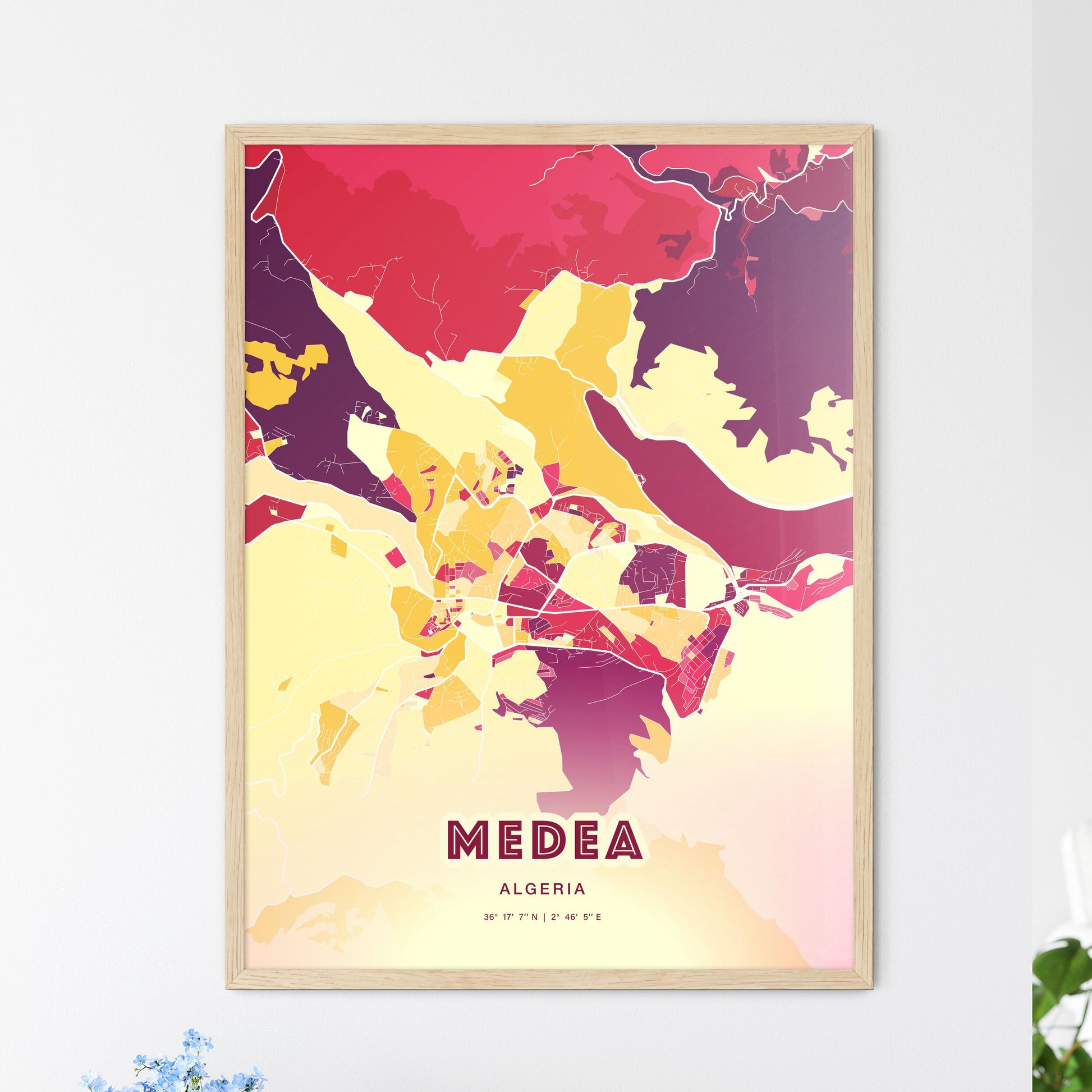 Colorful MEDEA ALGERIA Fine Art Map Hot Red