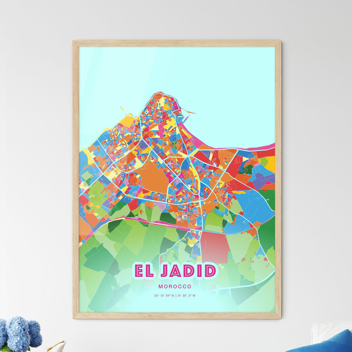 Colorful EL JADID MOROCCO Fine Art Map Crazy Colors