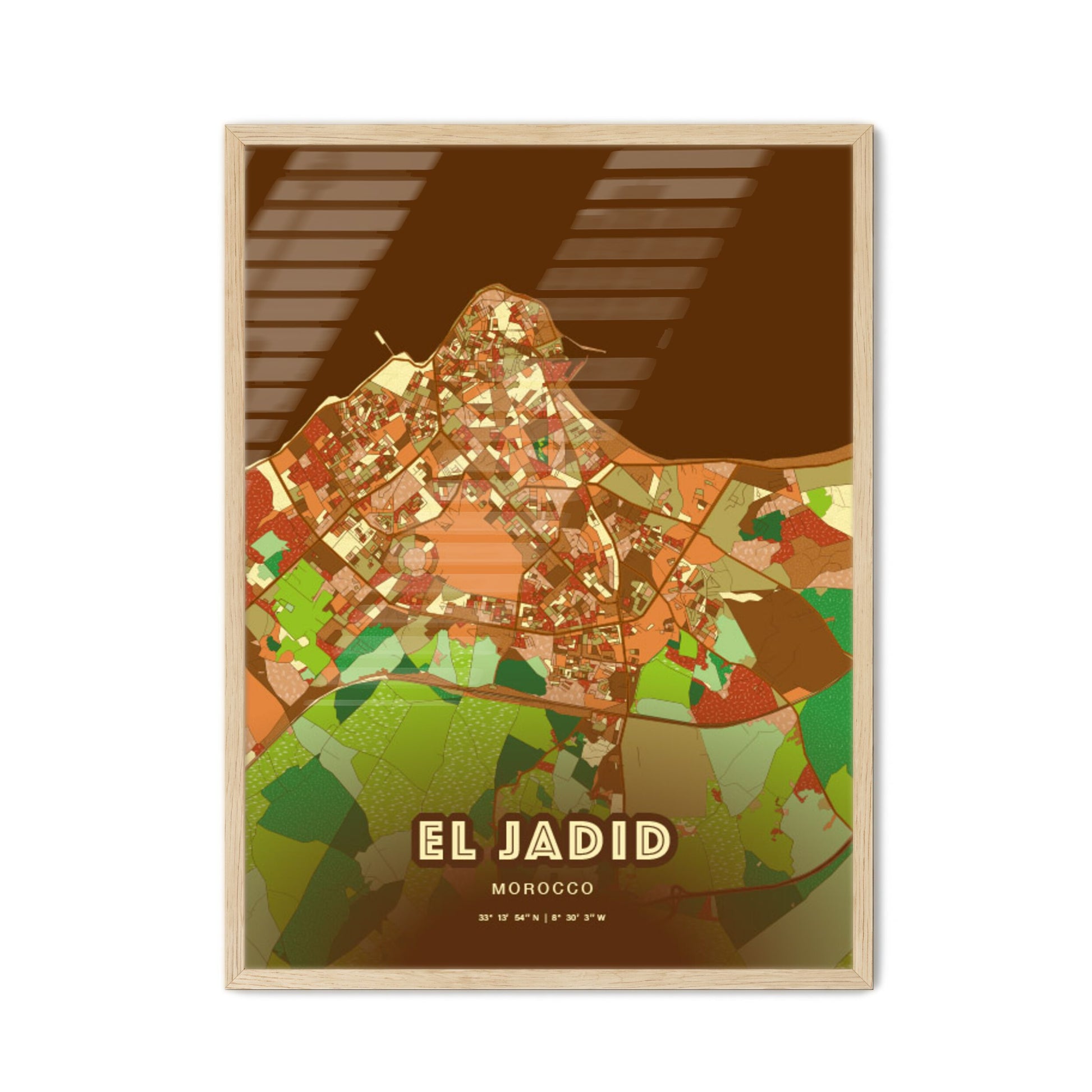 Colorful EL JADID MOROCCO Fine Art Map Farmhouse