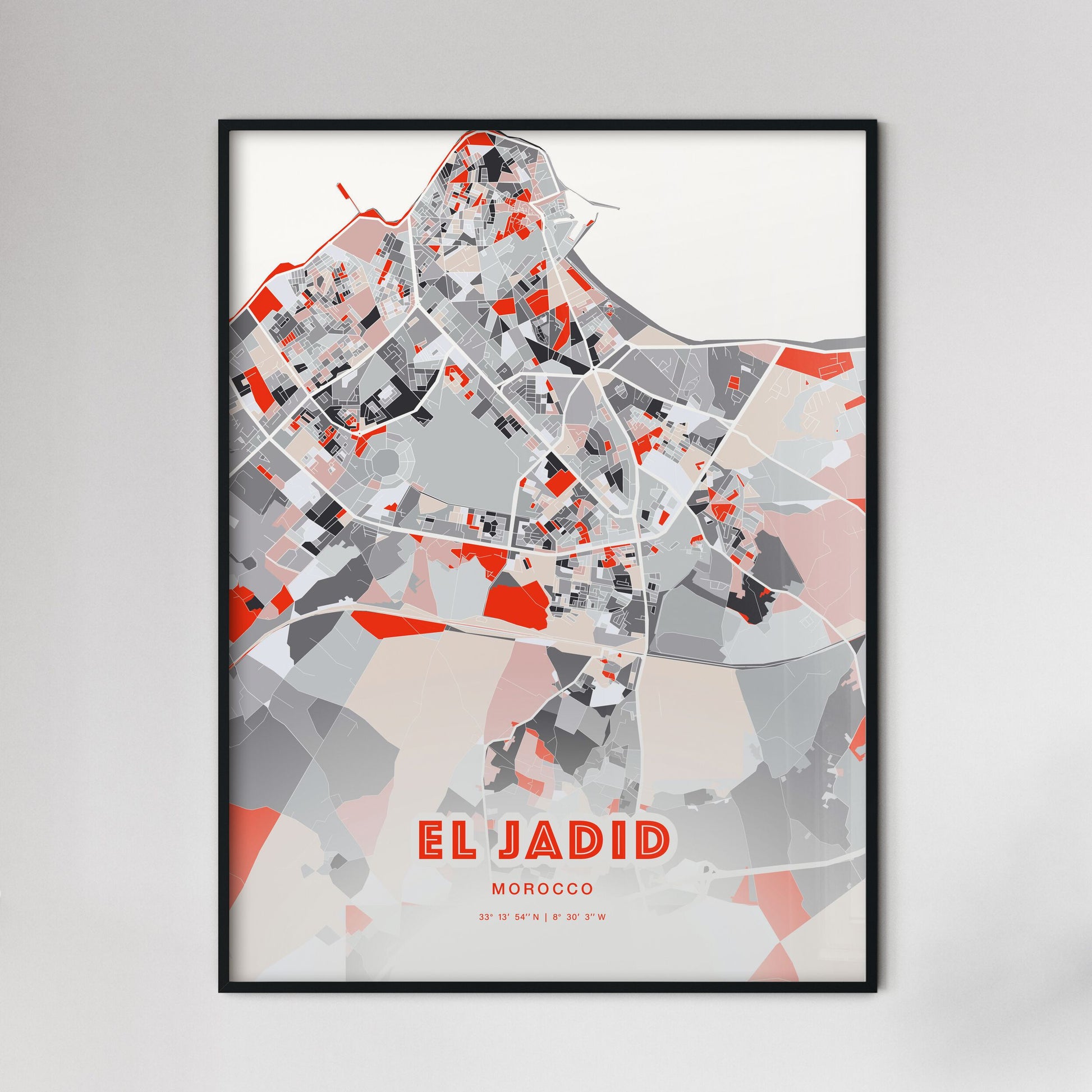 Colorful EL JADID MOROCCO Fine Art Map Modern