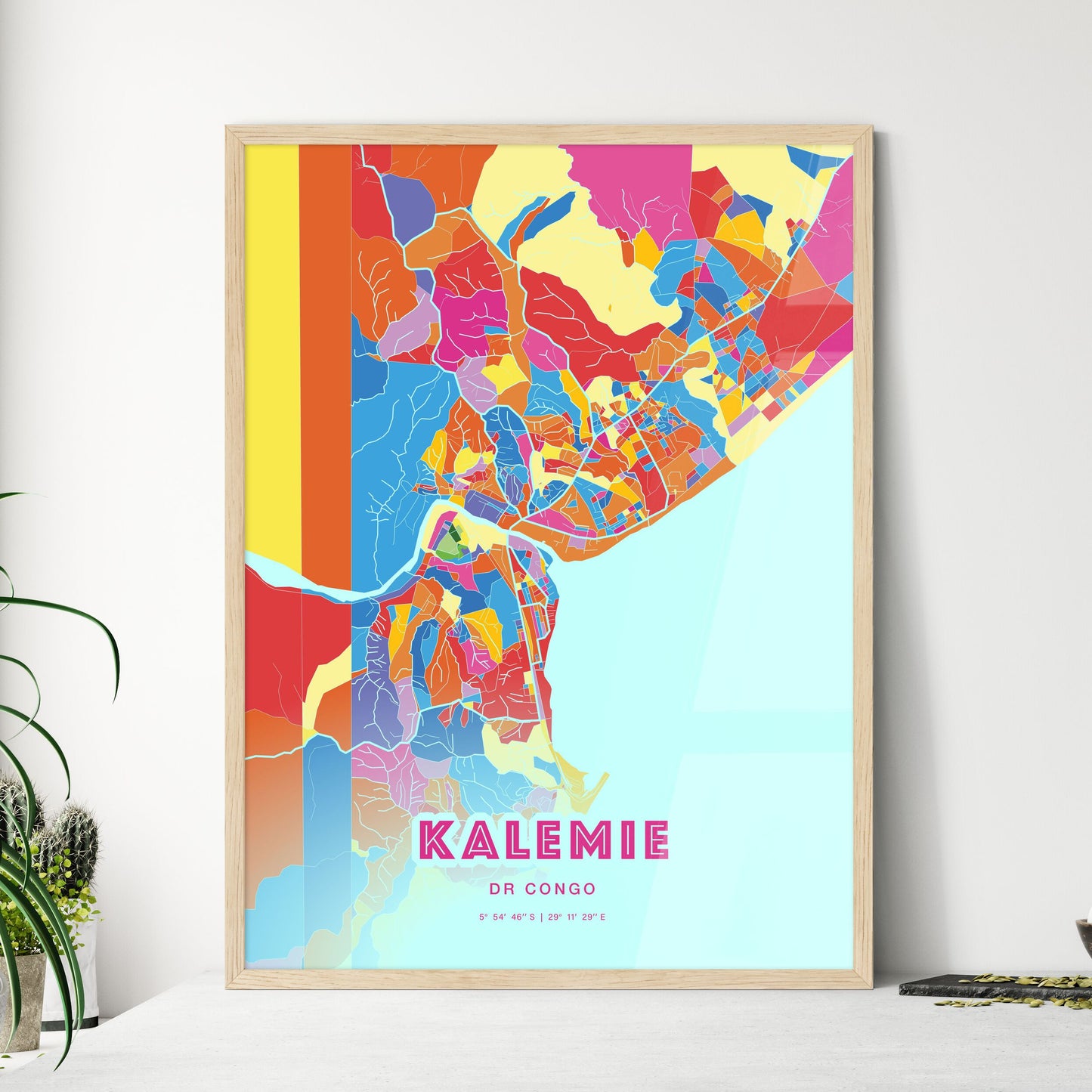 Colorful KALEMIE DR CONGO Fine Art Map Crazy Colors