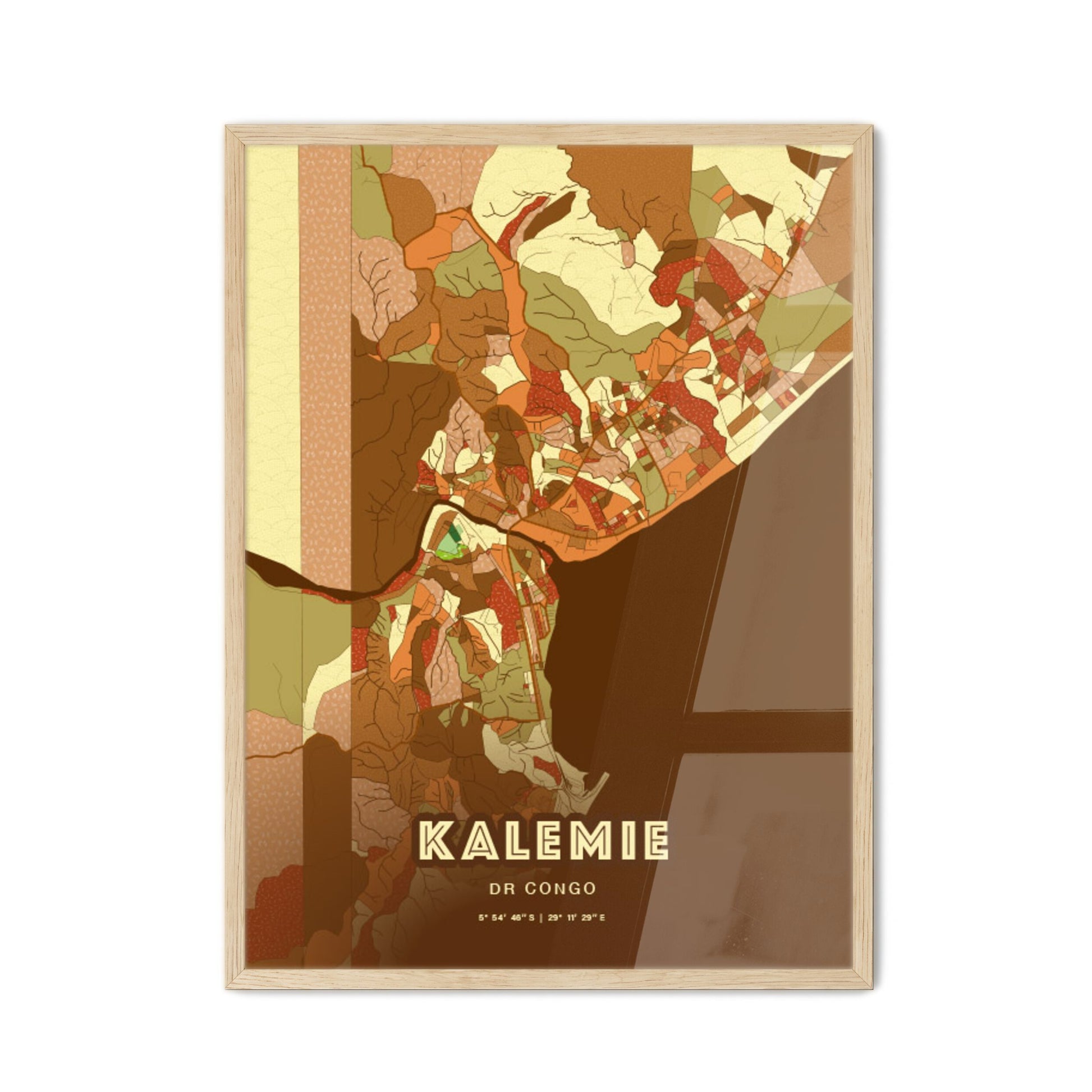 Colorful KALEMIE DR CONGO Fine Art Map Farmhouse