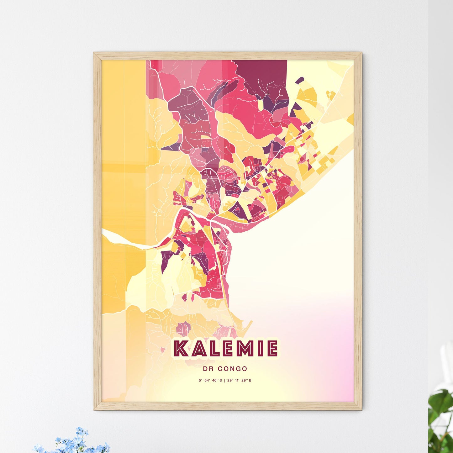 Colorful KALEMIE DR CONGO Fine Art Map Hot Red