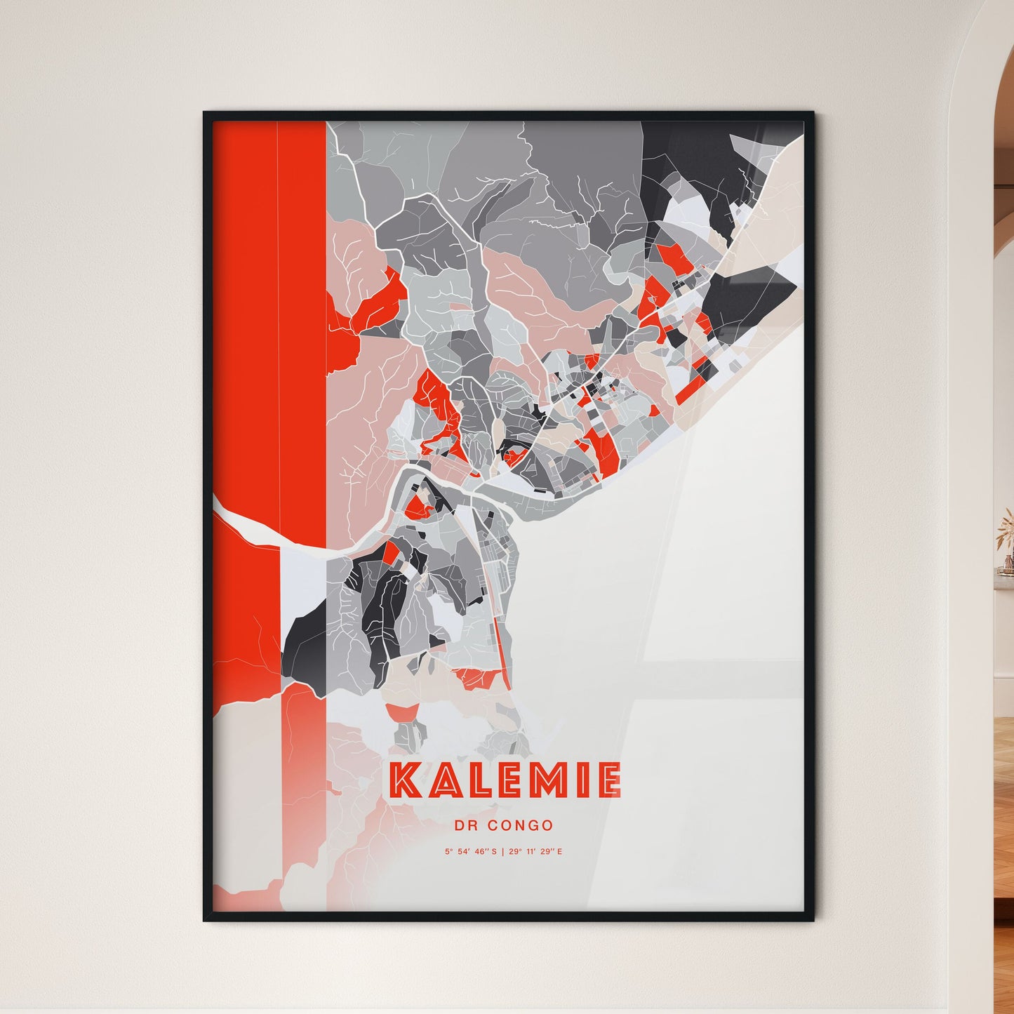 Colorful KALEMIE DR CONGO Fine Art Map Modern