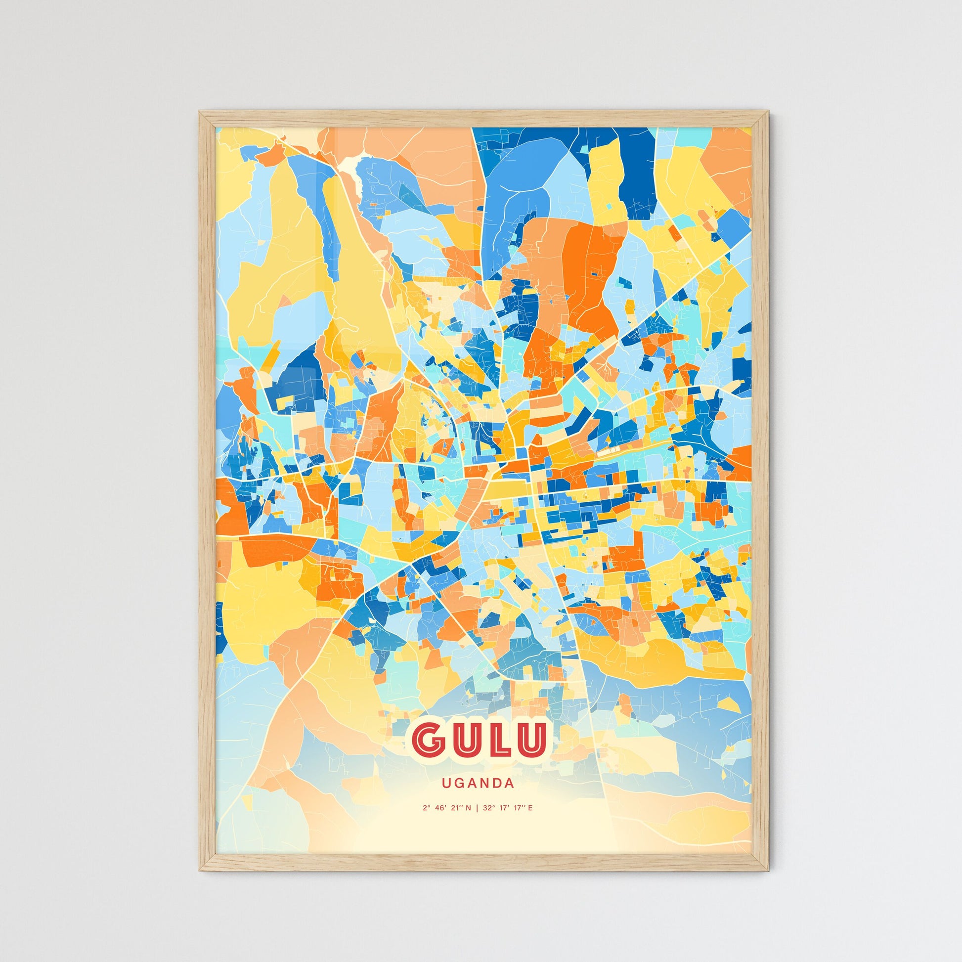 Colorful GULU UGANDA Fine Art Map Blue Orange