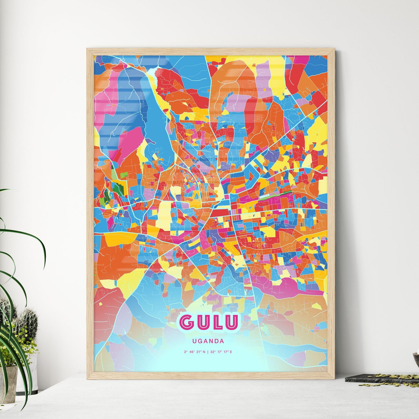 Colorful GULU UGANDA Fine Art Map Crazy Colors