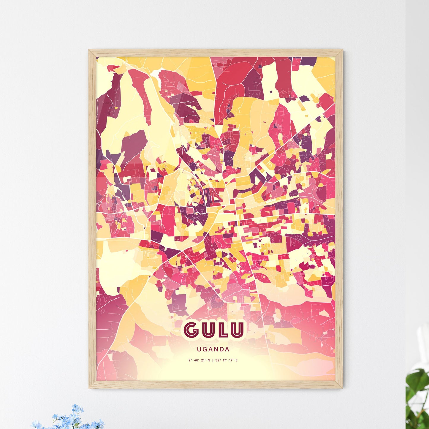 Colorful GULU UGANDA Fine Art Map Hot Red