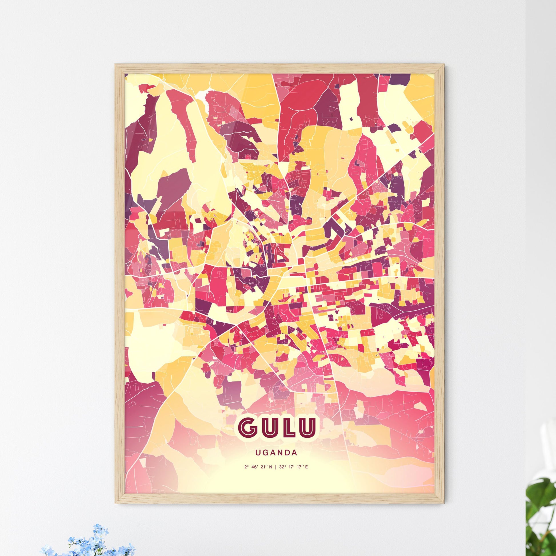 Colorful GULU UGANDA Fine Art Map Hot Red