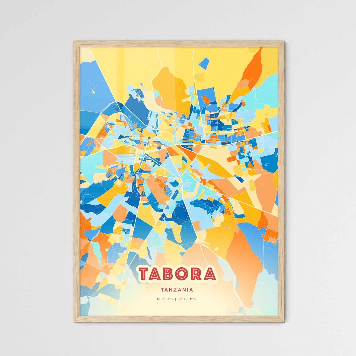 Colorful TABORA TANZANIA Fine Art Map Blue Orange