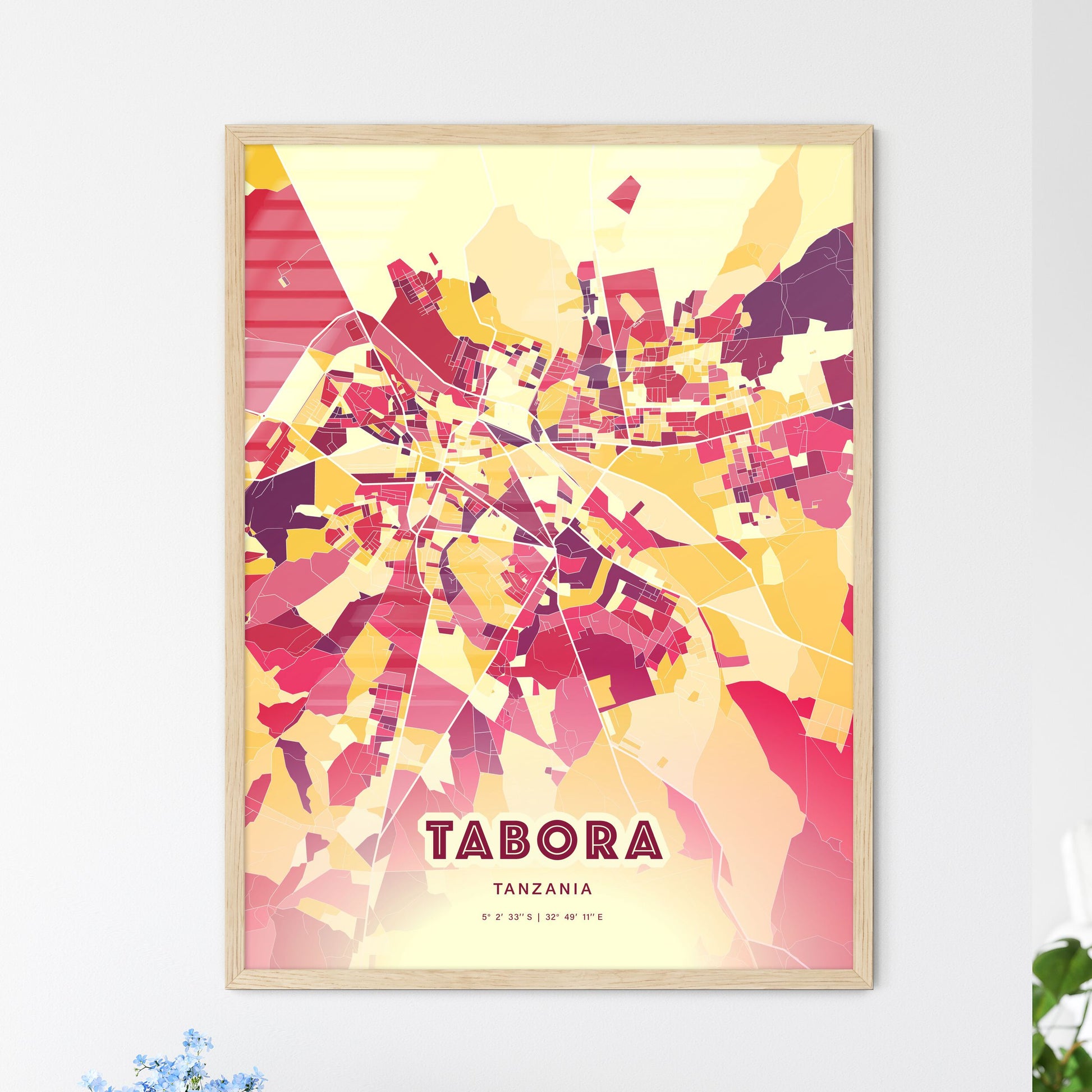 Colorful TABORA TANZANIA Fine Art Map Hot Red