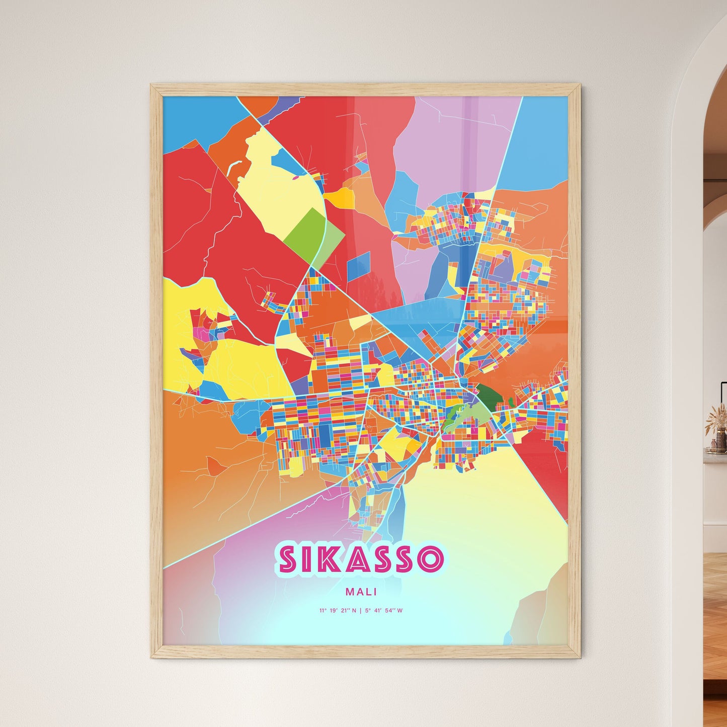Colorful SIKASSO MALI Fine Art Map Crazy Colors