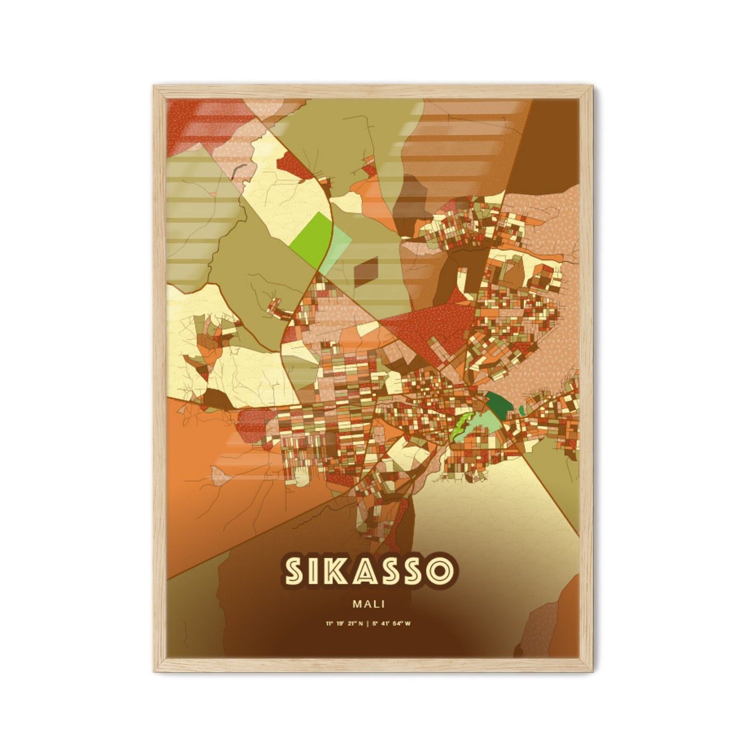 Colorful SIKASSO MALI Fine Art Map Farmhouse