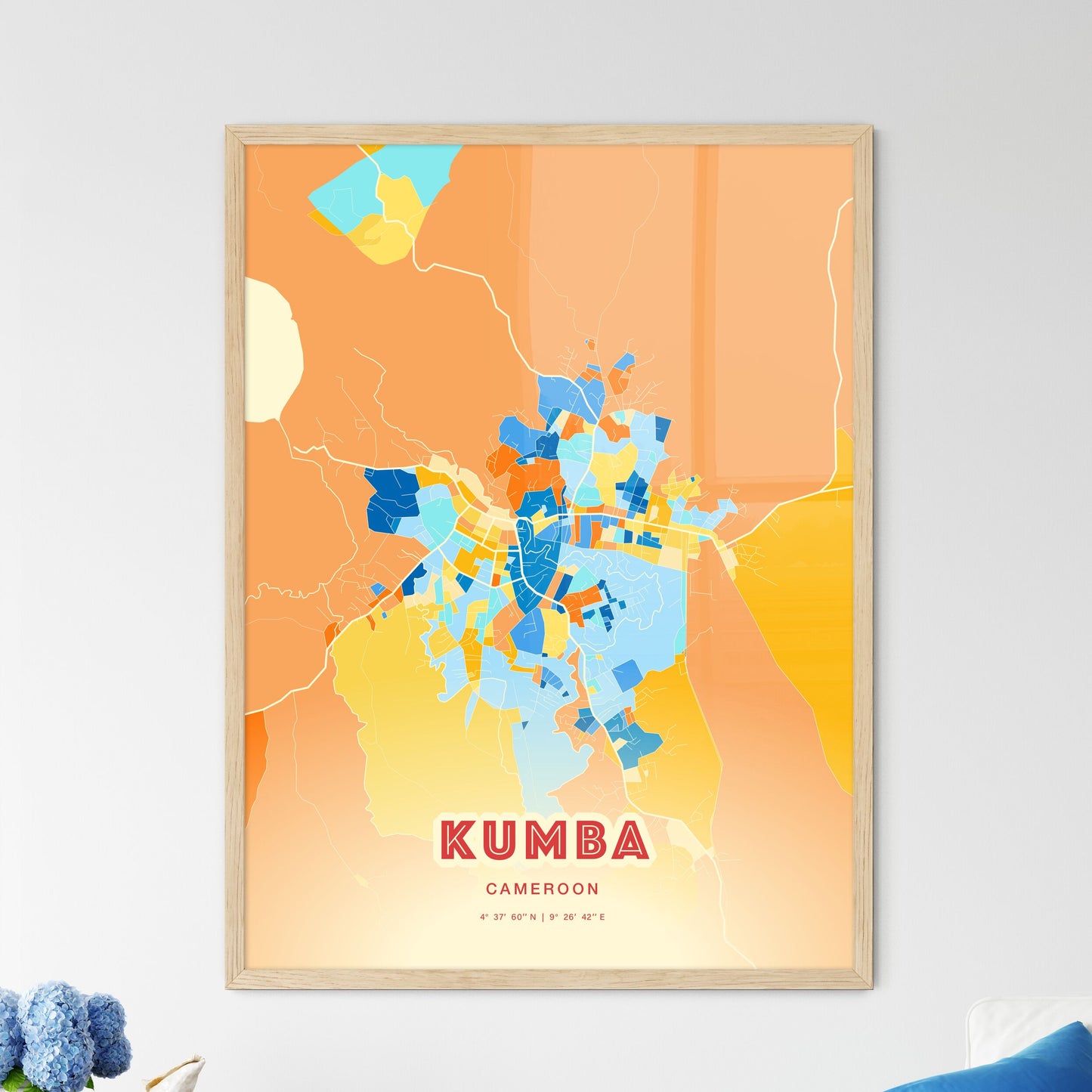 Colorful KUMBA CAMEROON Fine Art Map Blue Orange