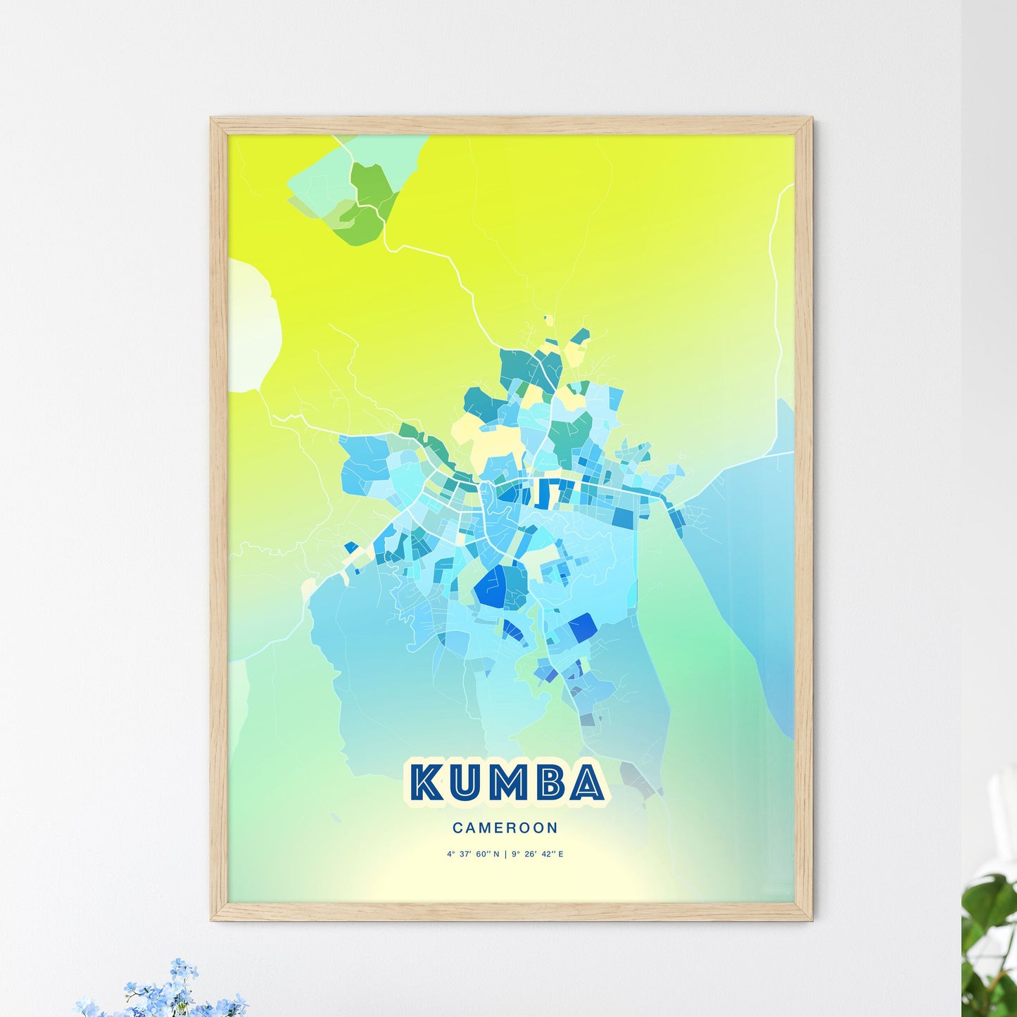 Colorful KUMBA CAMEROON Fine Art Map Cool Blue