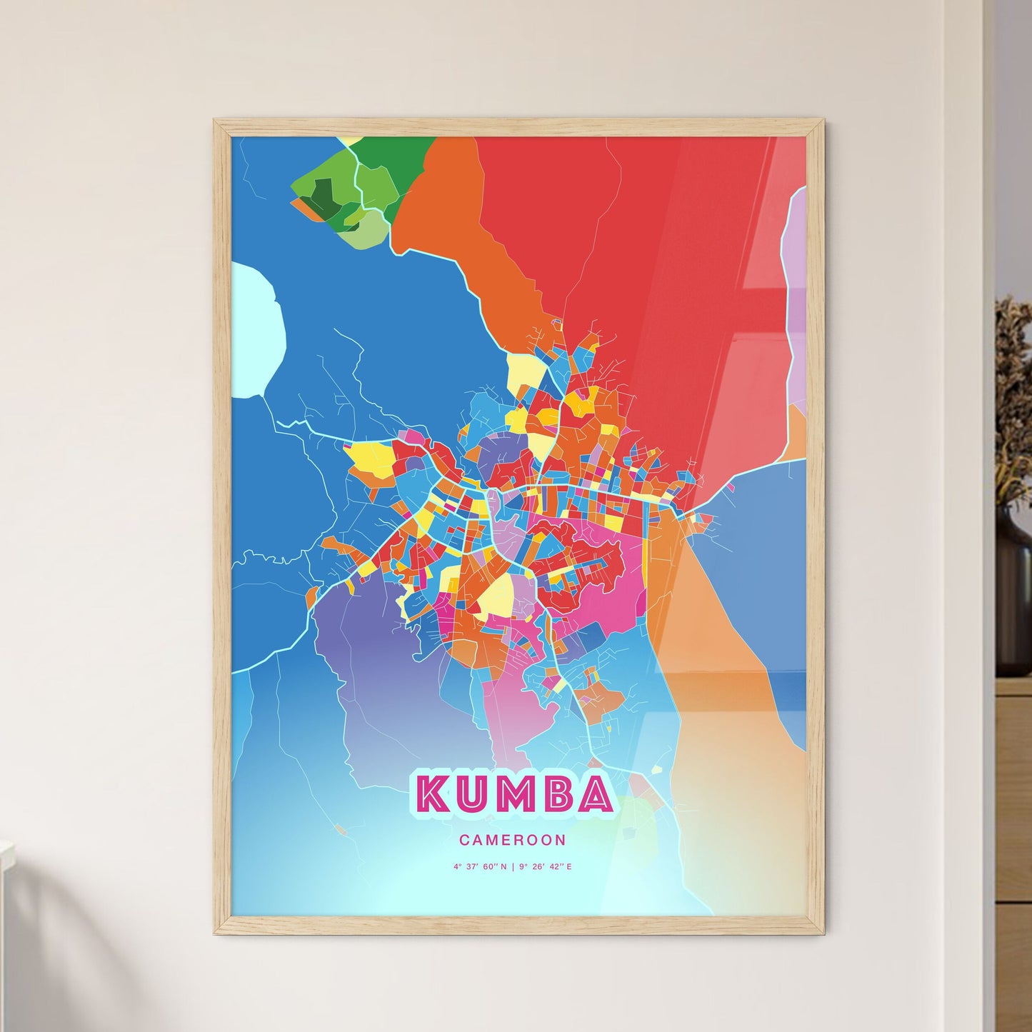 Colorful KUMBA CAMEROON Fine Art Map Crazy Colors