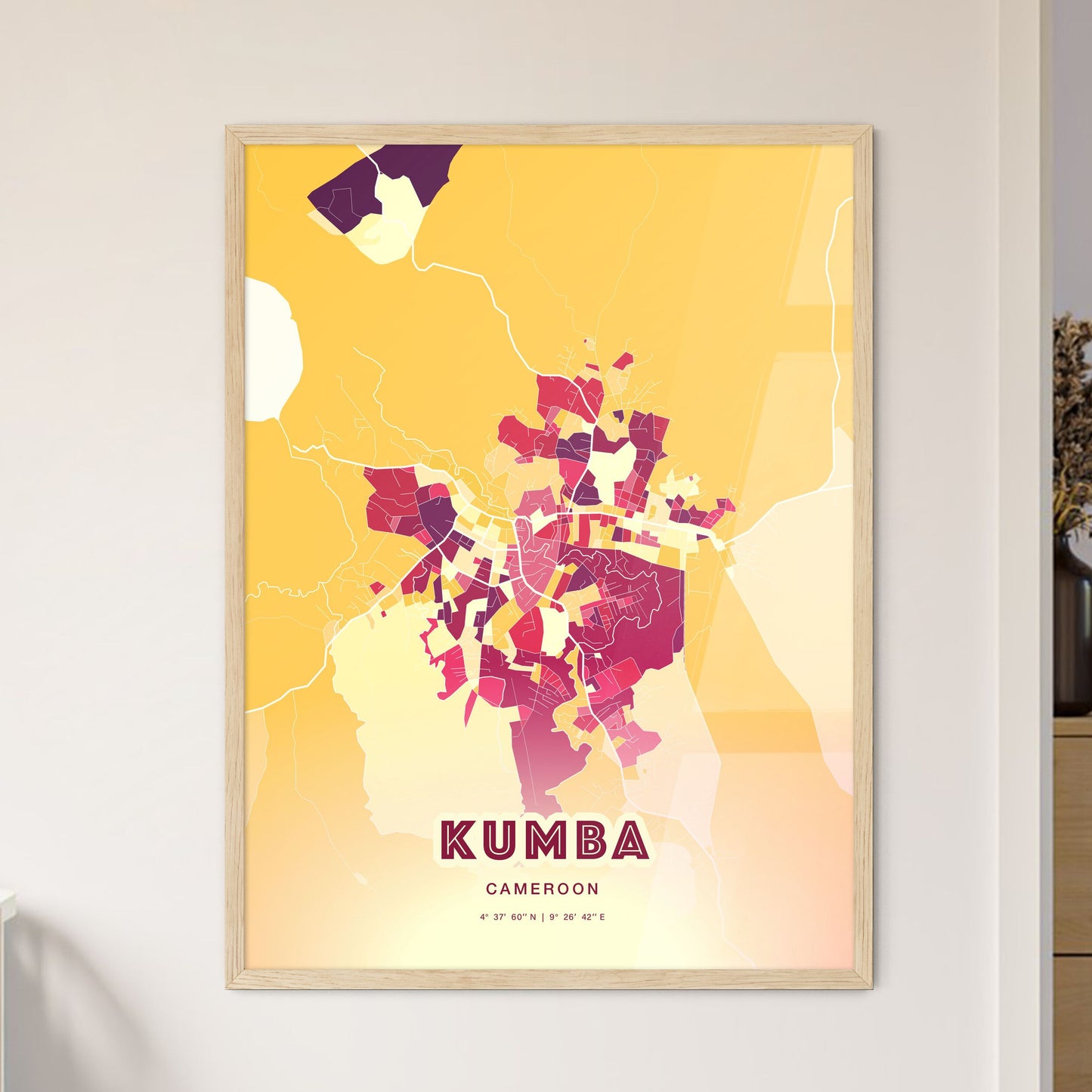 Colorful KUMBA CAMEROON Fine Art Map Hot Red