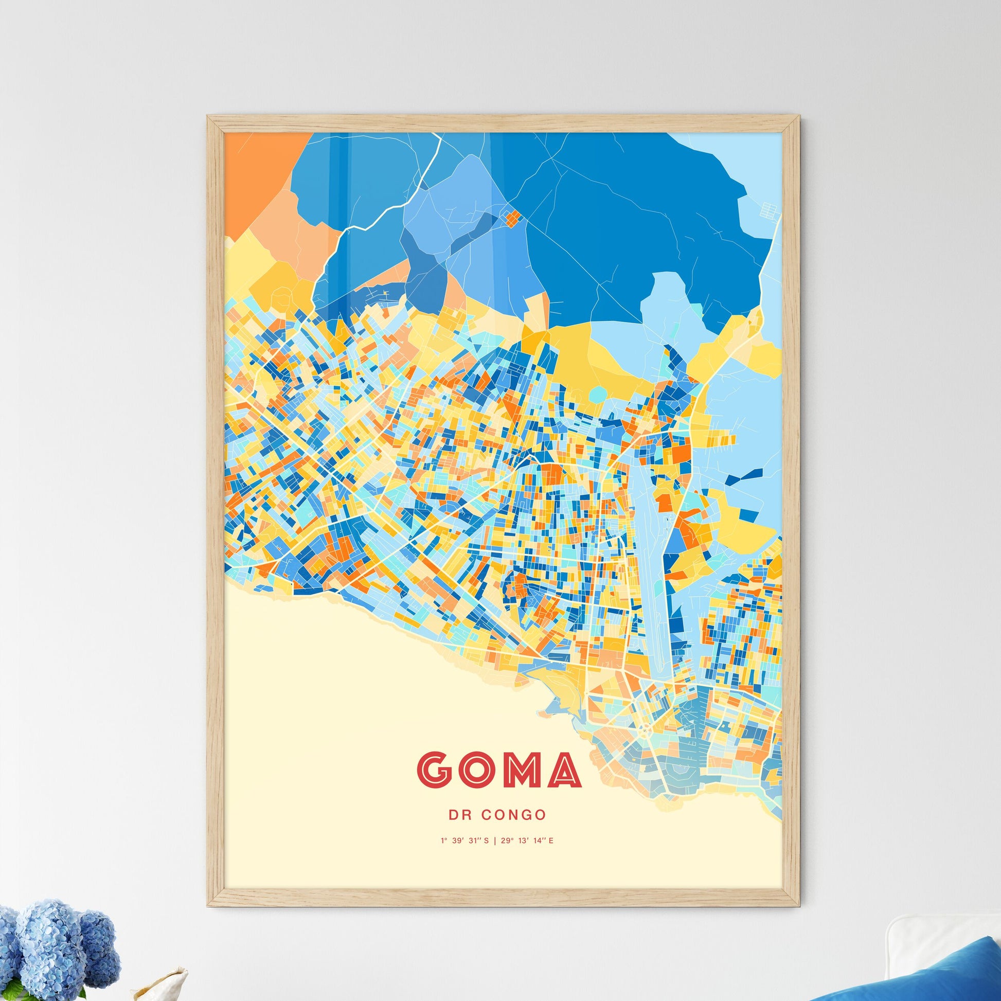 Colorful GOMA DR CONGO Fine Art Map Blue Orange
