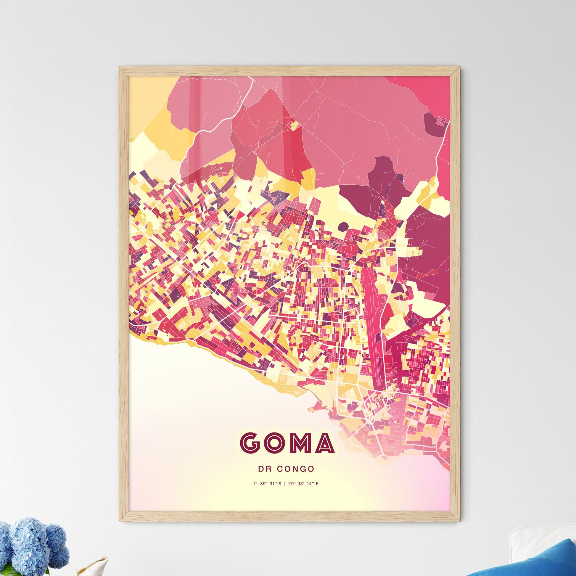 Colorful GOMA DR CONGO Fine Art Map Hot Red