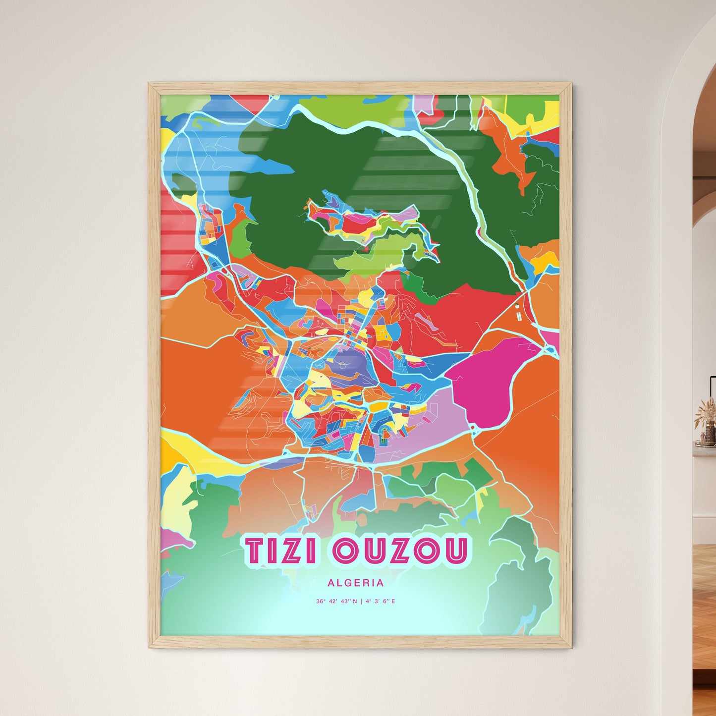 Colorful TIZI OUZOU ALGERIA Fine Art Map Crazy Colors