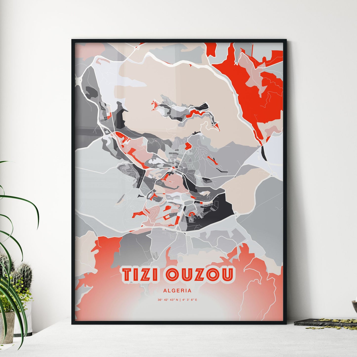 Colorful TIZI OUZOU ALGERIA Fine Art Map Modern