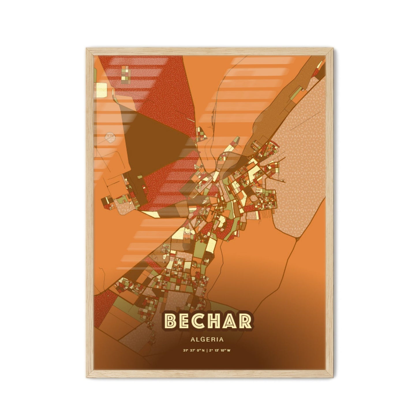 Colorful BECHAR ALGERIA Fine Art Map Farmhouse