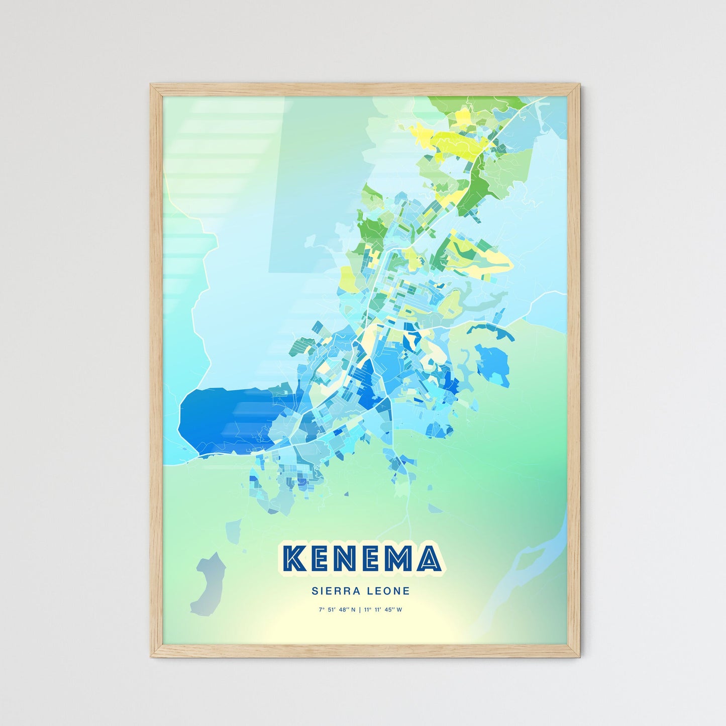 Colorful KENEMA SIERRA LEONE Fine Art Map Cool Blue