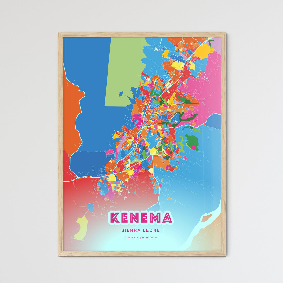 Colorful KENEMA SIERRA LEONE Fine Art Map Crazy Colors