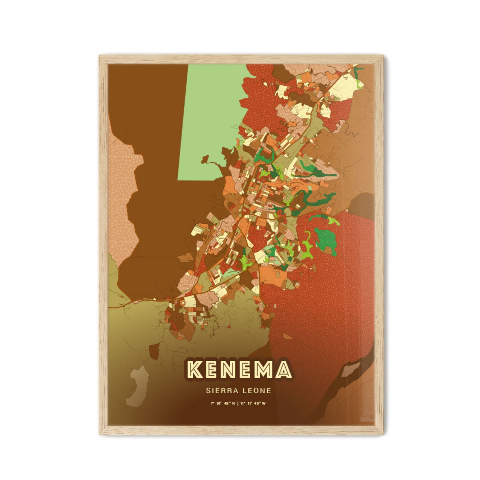 Colorful KENEMA SIERRA LEONE Fine Art Map Farmhouse