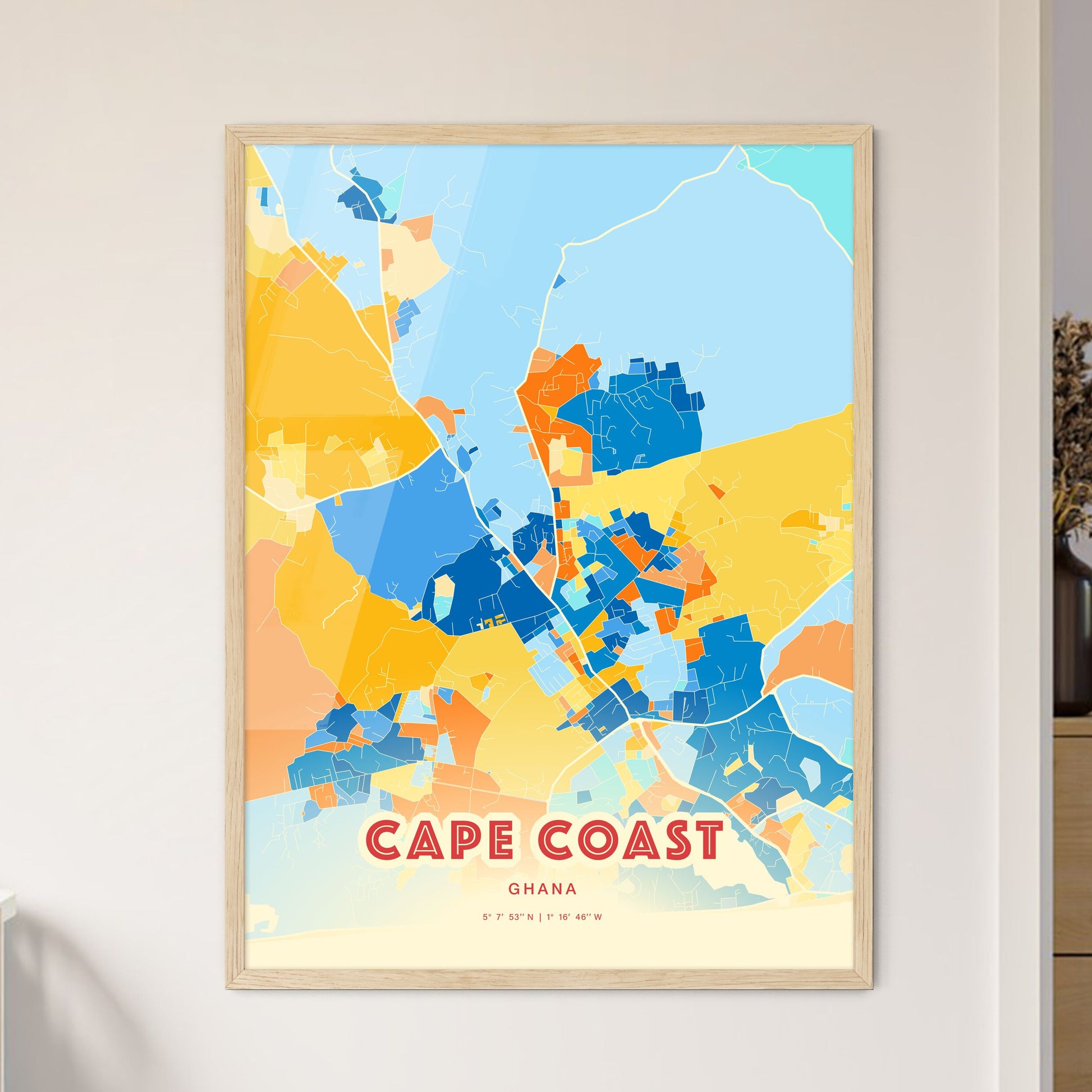 Colorful CAPE COAST GHANA Fine Art Map Blue Orange