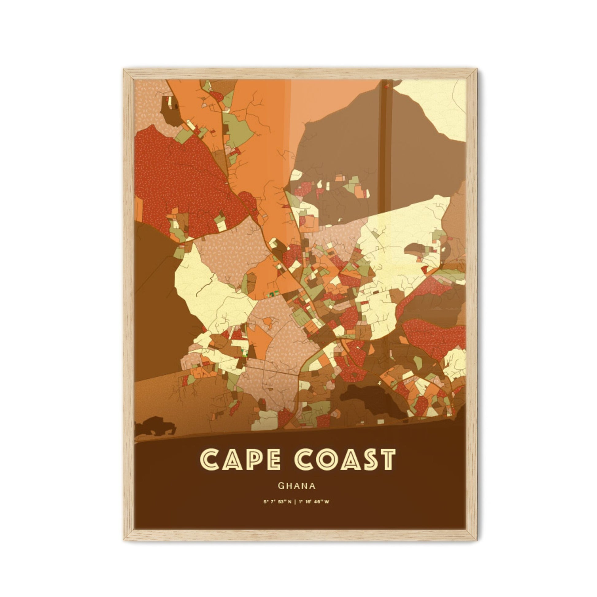 Colorful CAPE COAST GHANA Fine Art Map Farmhouse