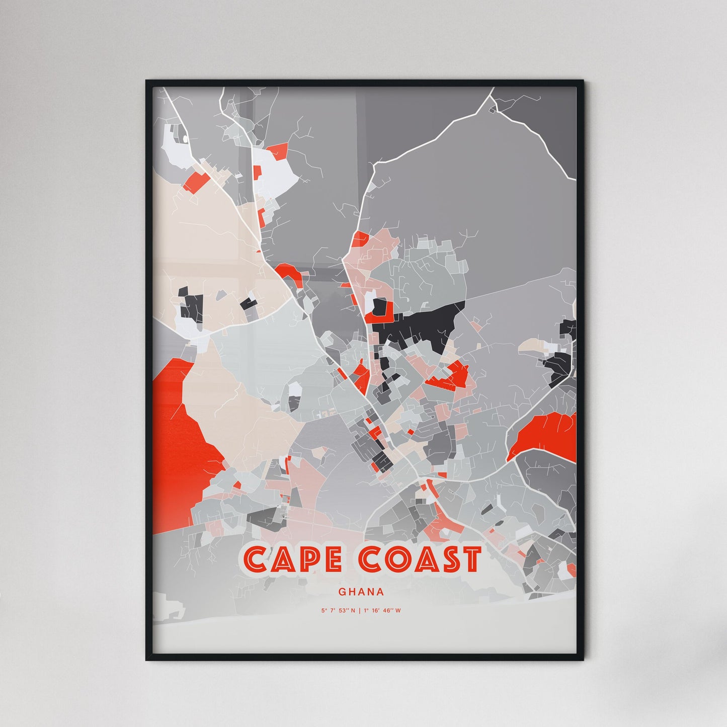 Colorful CAPE COAST GHANA Fine Art Map Modern