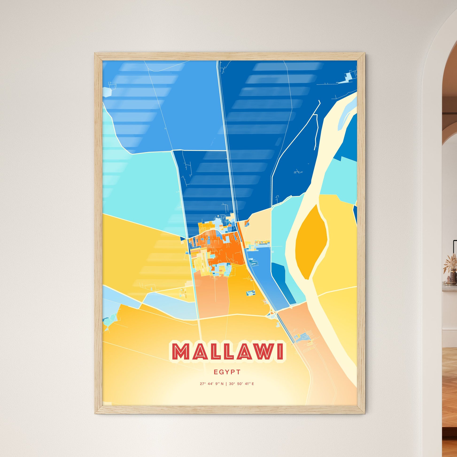 Colorful MALLAWI EGYPT Fine Art Map Blue Orange