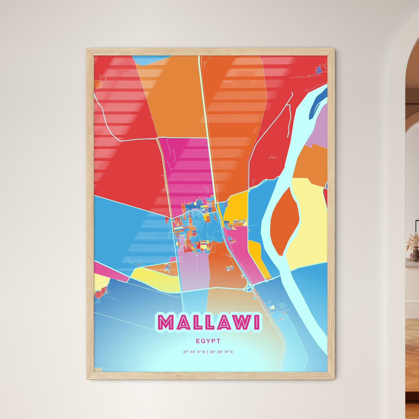 Colorful MALLAWI EGYPT Fine Art Map Crazy Colors