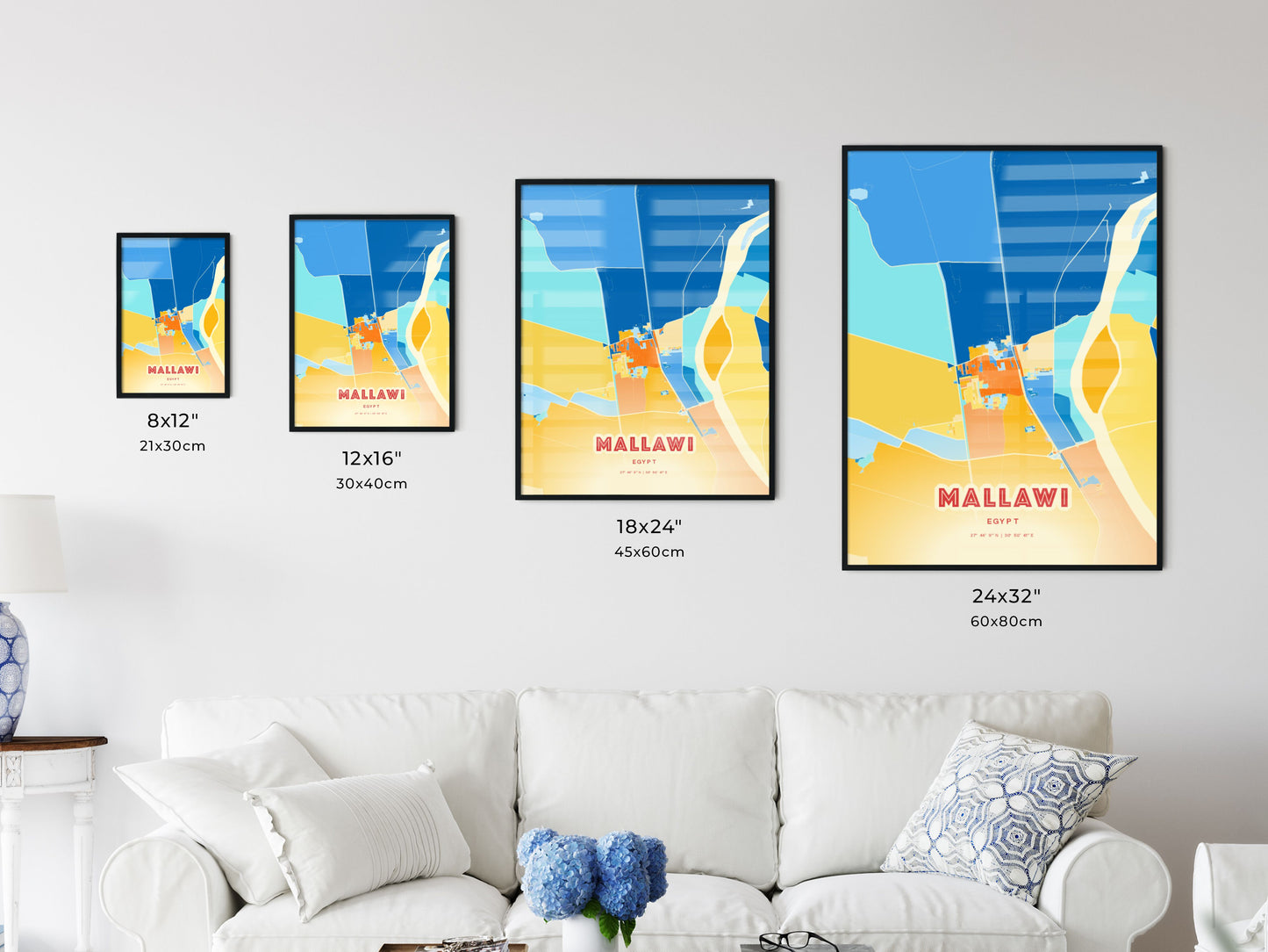 Colorful MALLAWI EGYPT Fine Art Map Blue Orange