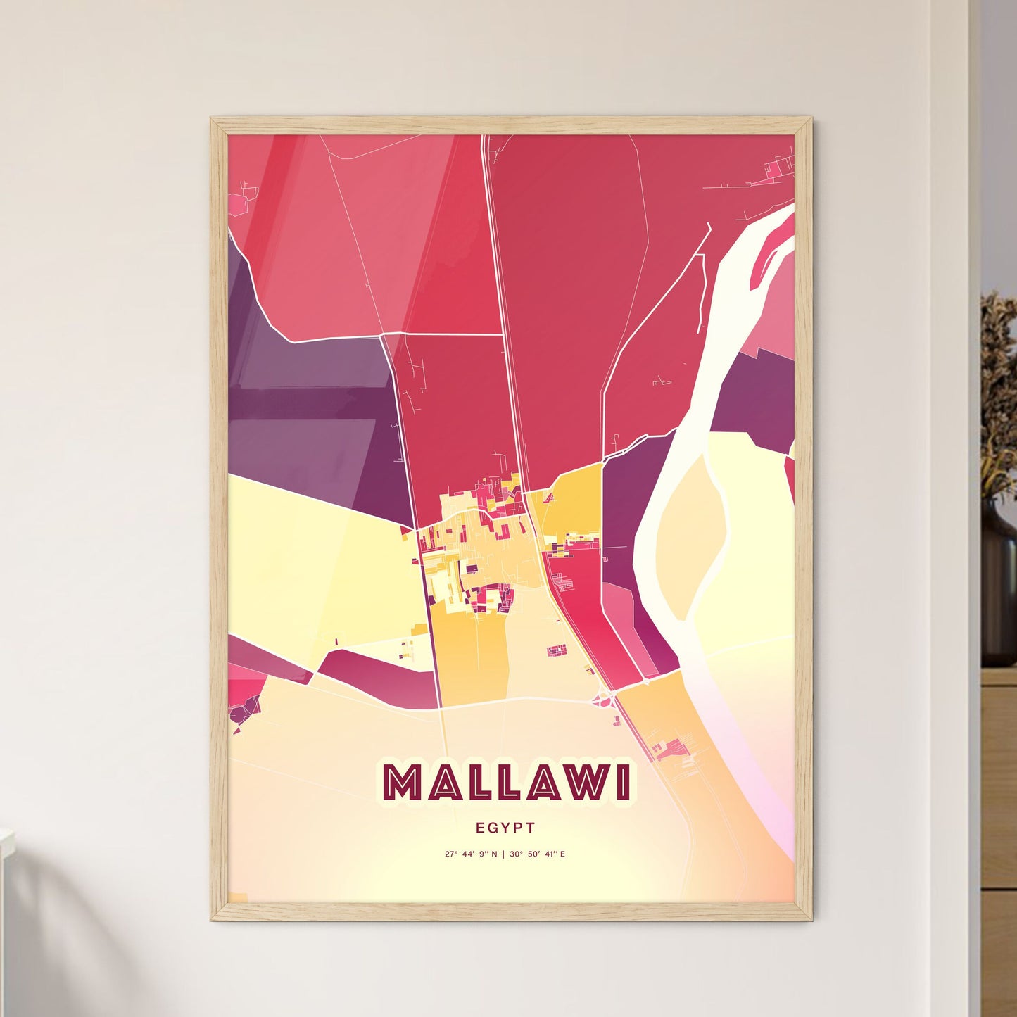 Colorful MALLAWI EGYPT Fine Art Map Hot Red