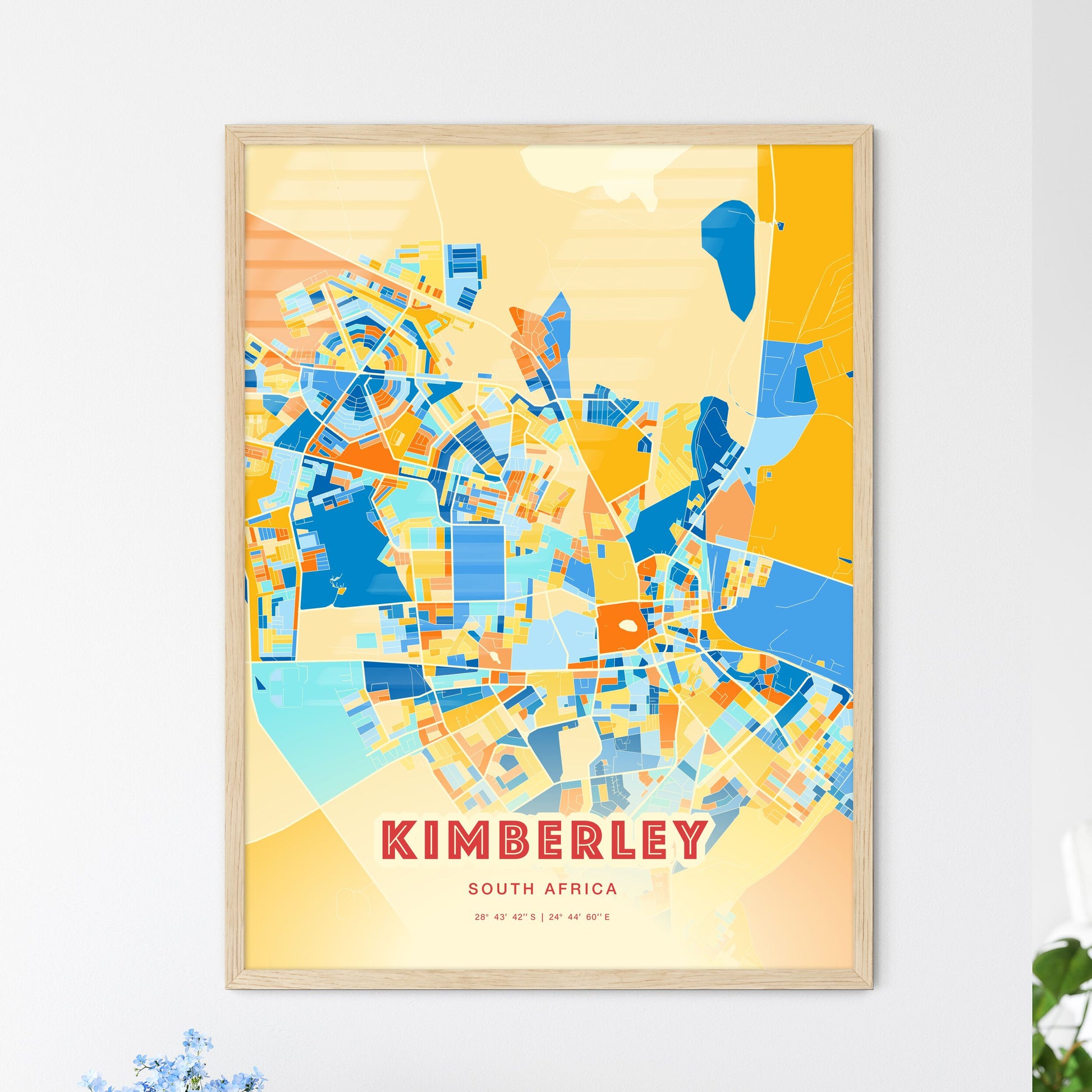 Colorful KIMBERLEY SOUTH AFRICA Fine Art Map Blue Orange