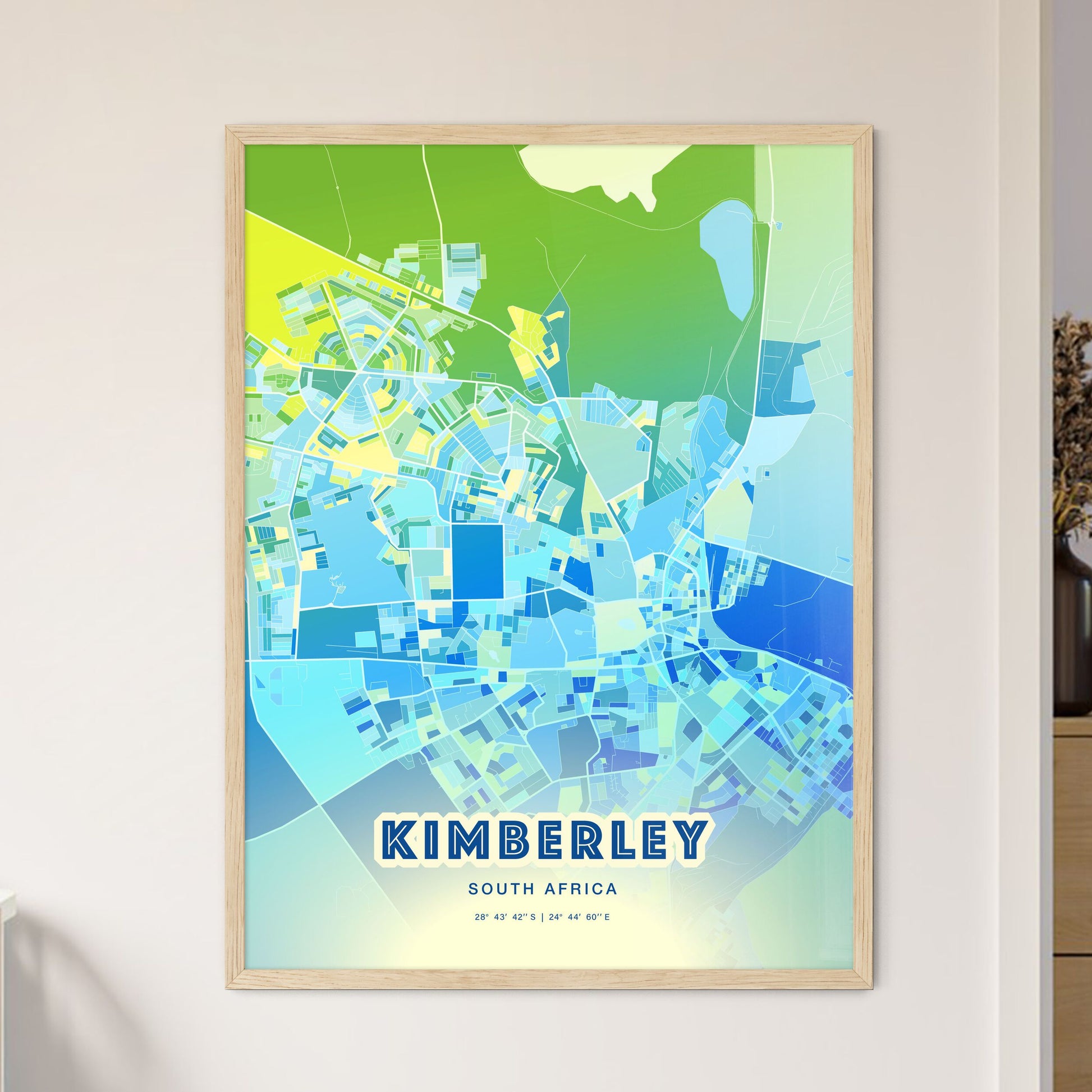 Colorful KIMBERLEY SOUTH AFRICA Fine Art Map Cool Blue