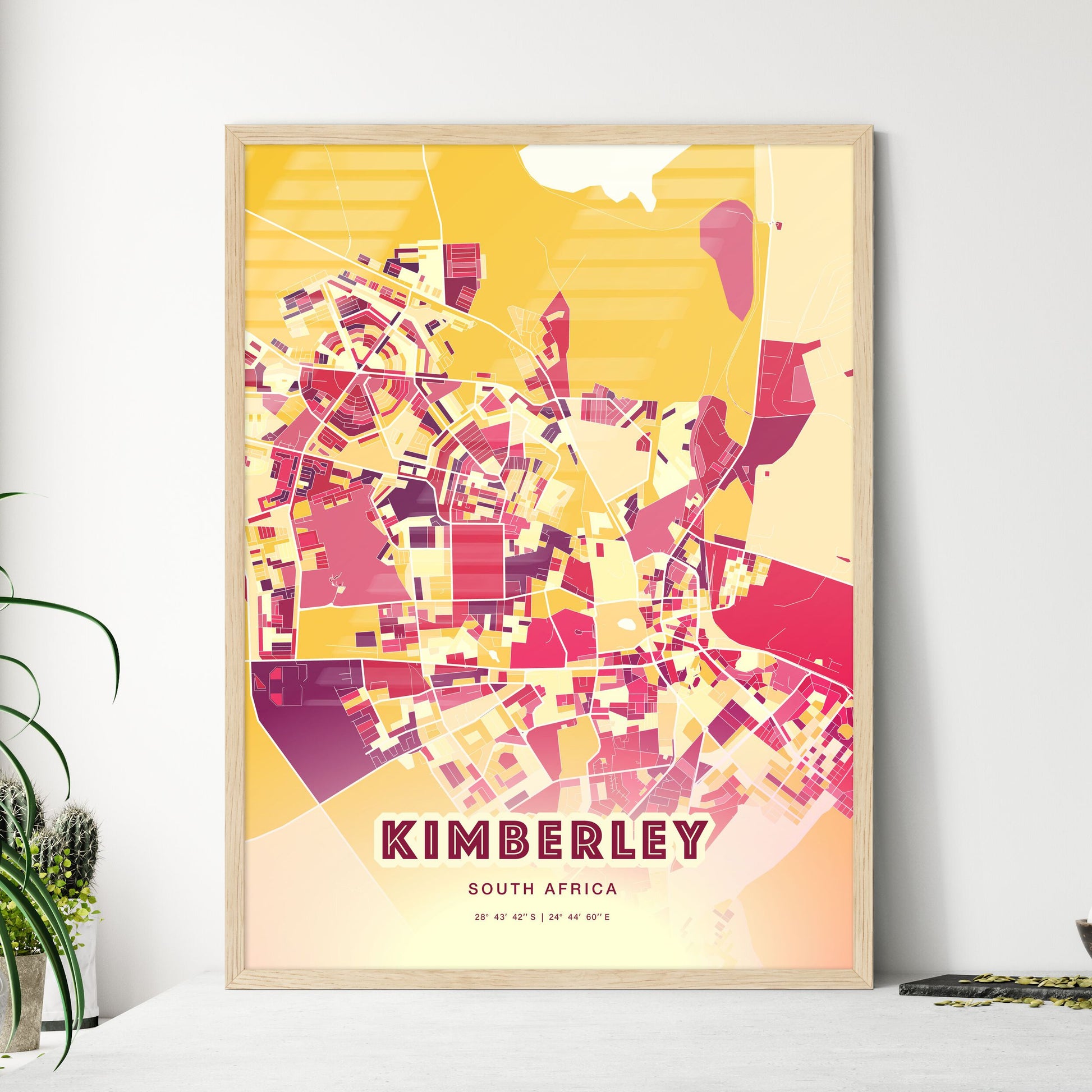 Colorful KIMBERLEY SOUTH AFRICA Fine Art Map Hot Red