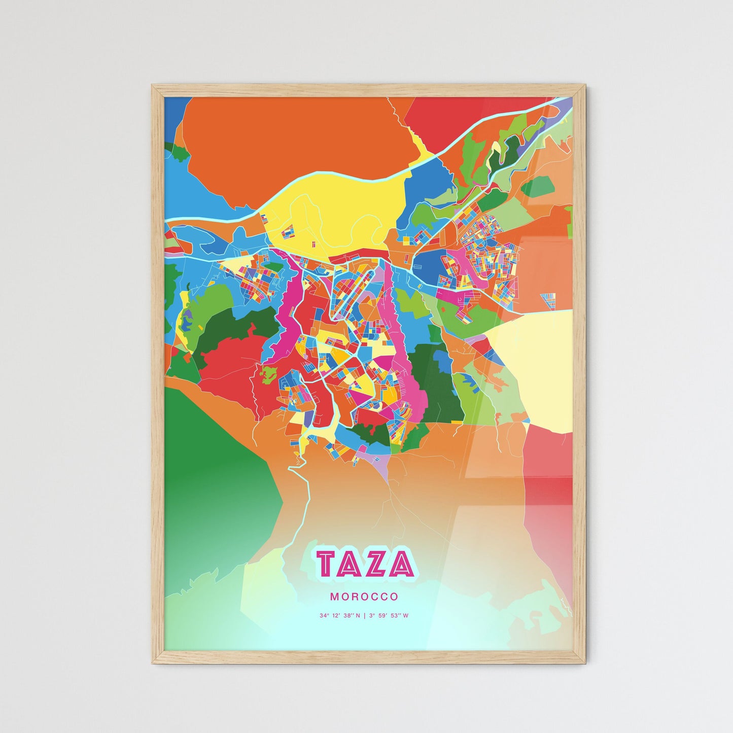 Colorful TAZA MOROCCO Fine Art Map Crazy Colors