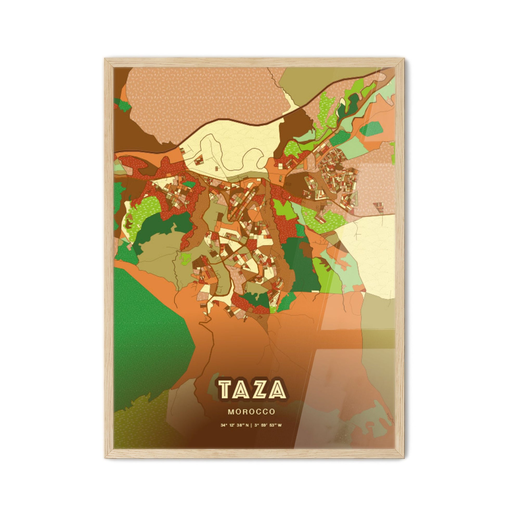 Colorful TAZA MOROCCO Fine Art Map Farmhouse