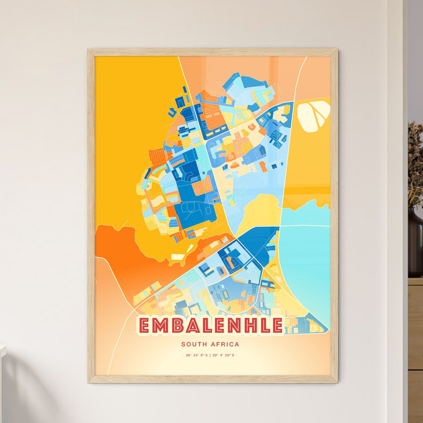 Colorful EMBALENHLE SOUTH AFRICA Fine Art Map Blue Orange