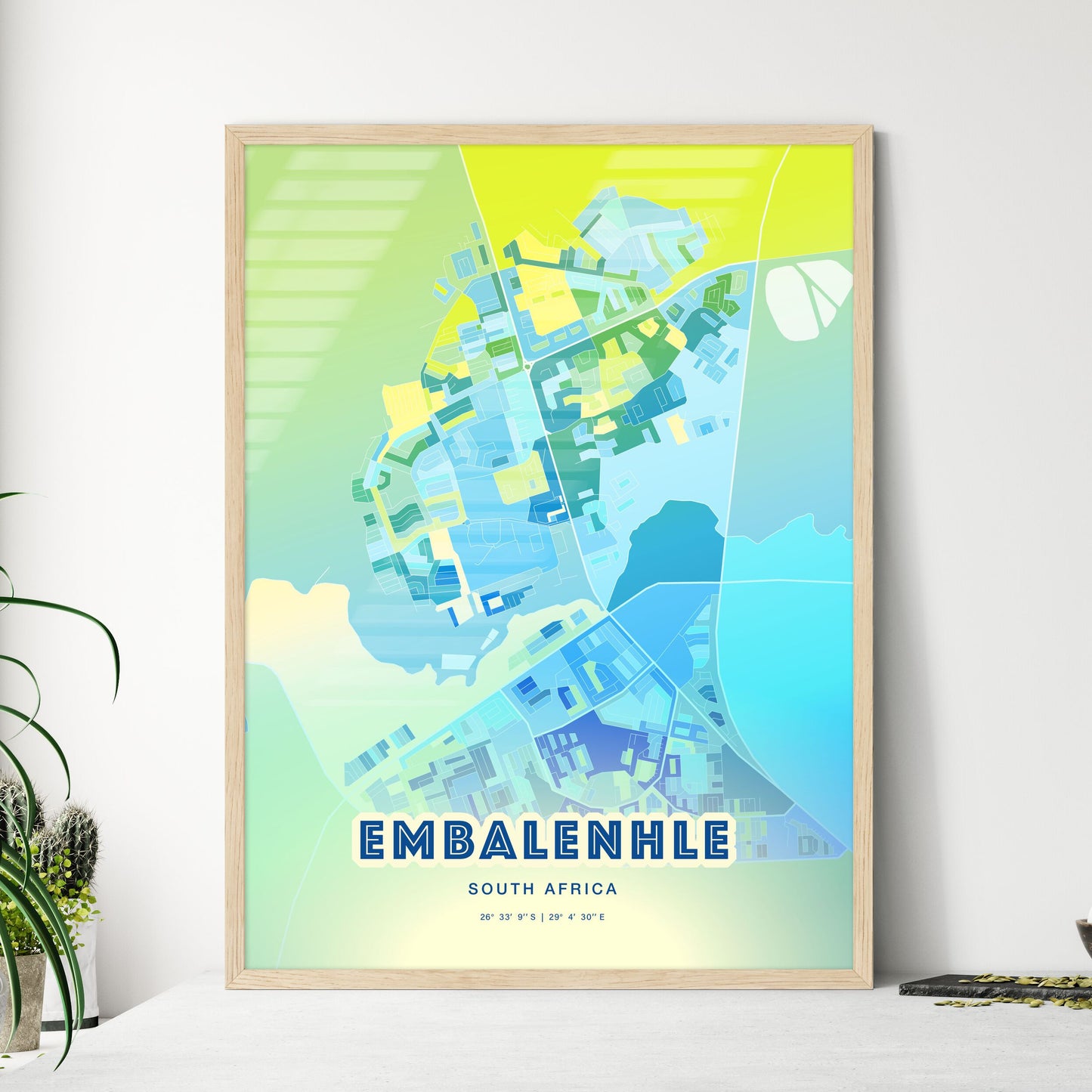 Colorful EMBALENHLE SOUTH AFRICA Fine Art Map Cool Blue