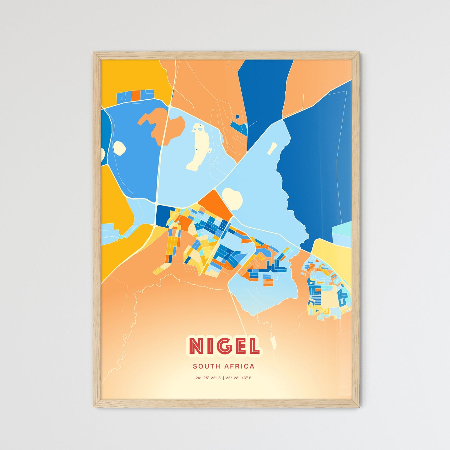 Colorful NIGEL SOUTH AFRICA Fine Art Map Blue Orange