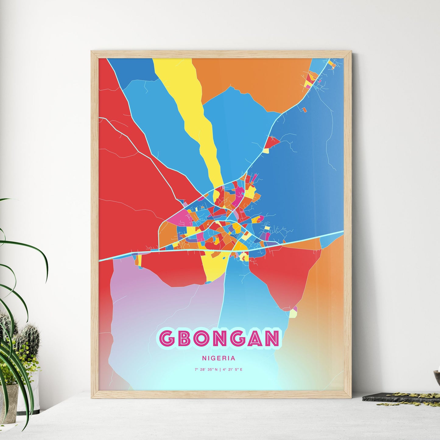 Colorful GBONGAN NIGERIA Fine Art Map Crazy Colors